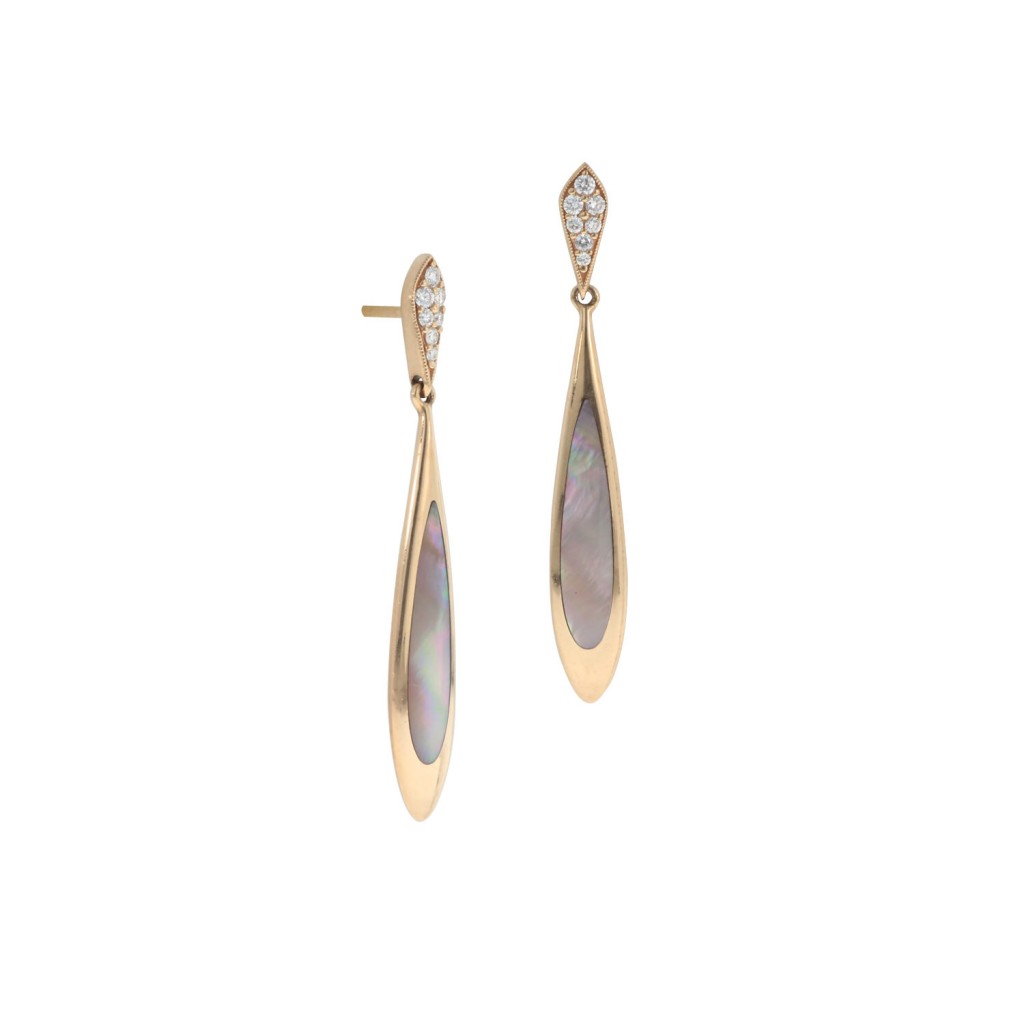 14 KT rose gold Earring with inlay  and diamonds 1