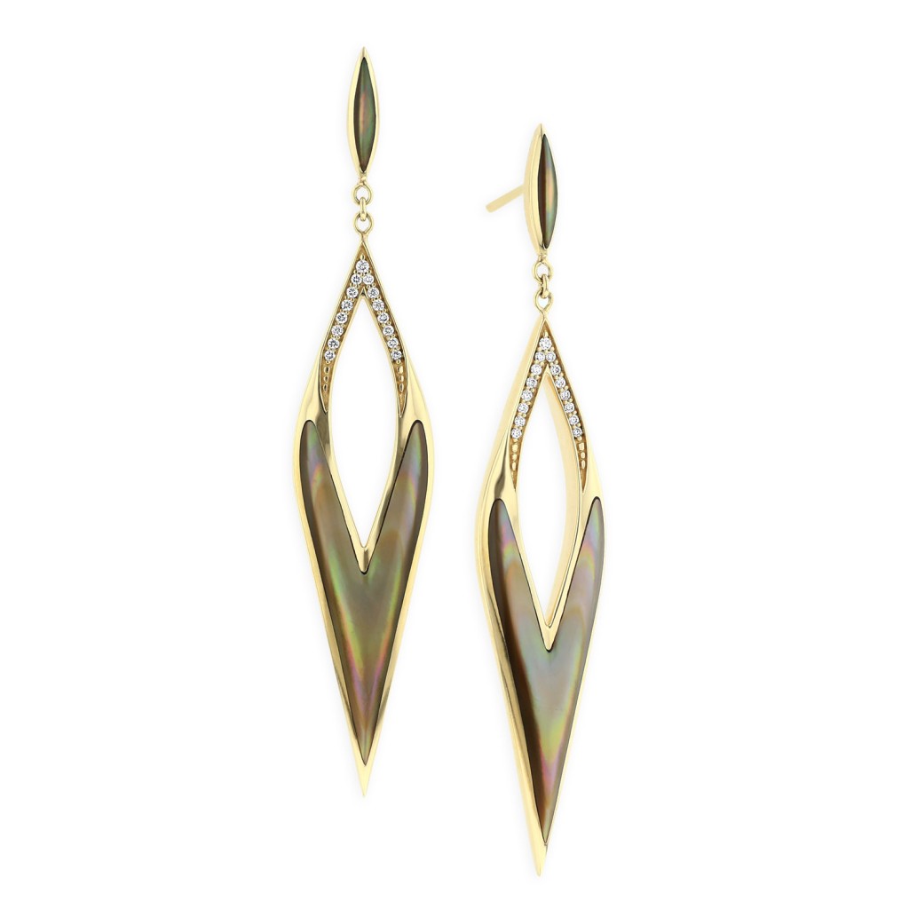 14 KT yellow gold Earring with inlay  and diamonds 1