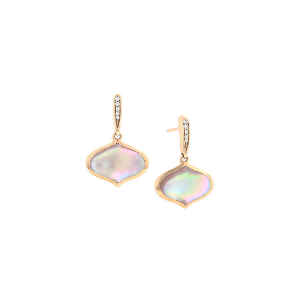 14 KT rose gold Earring with inlay  and diamonds 1
