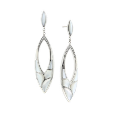 14 KT white gold Earring with inlay  and diamonds