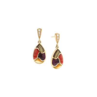 14 KT yellow gold Earring with inlay  and diamonds