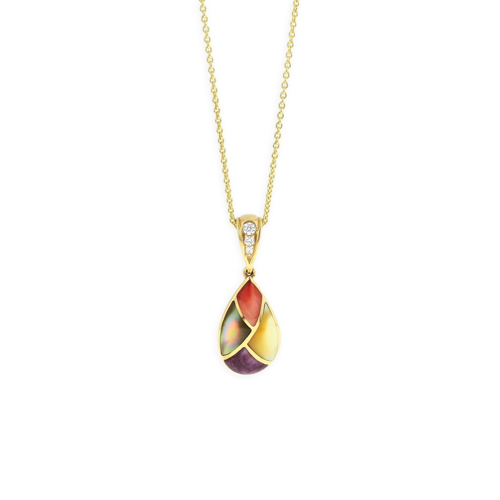 14 KT yellow gold Pendant with inlay  and diamonds 1