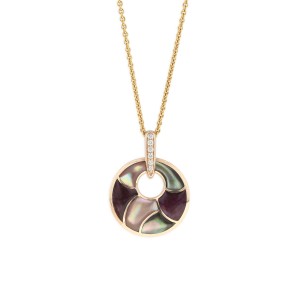 14 KT rose gold Pendant with inlay  and diamonds