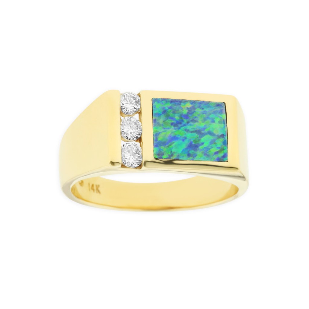 14 KT yellow gold Ring with inlay  and diamonds 1