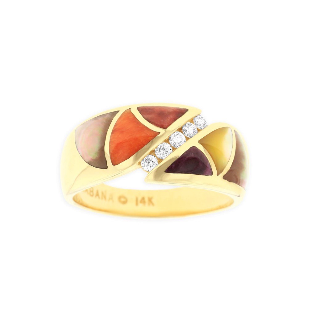 14 KT yellow gold Ring with inlay  and diamonds 1