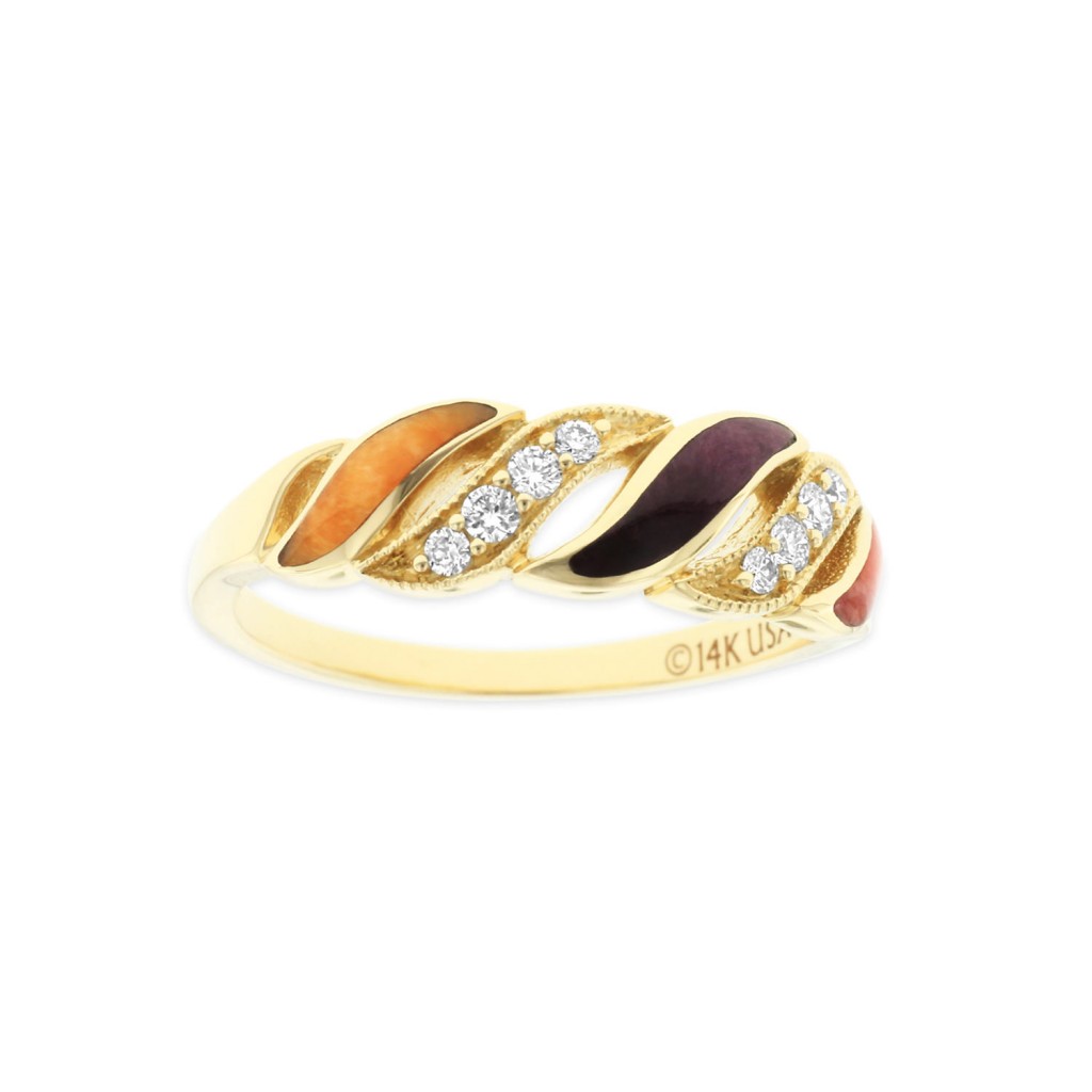 14 KT yellow gold Ring with inlay  and diamonds 1