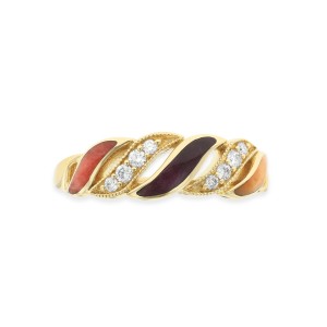 14 KT yellow gold Ring with inlay  and diamonds
