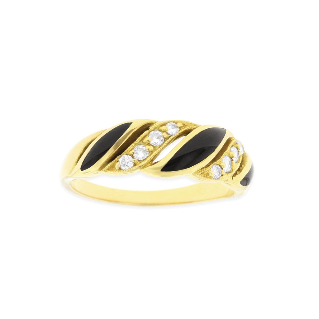 18 KT yellow gold Ring with inlay  and diamonds 1