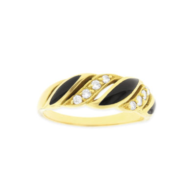 18 KT yellow gold Ring with inlay  and diamonds