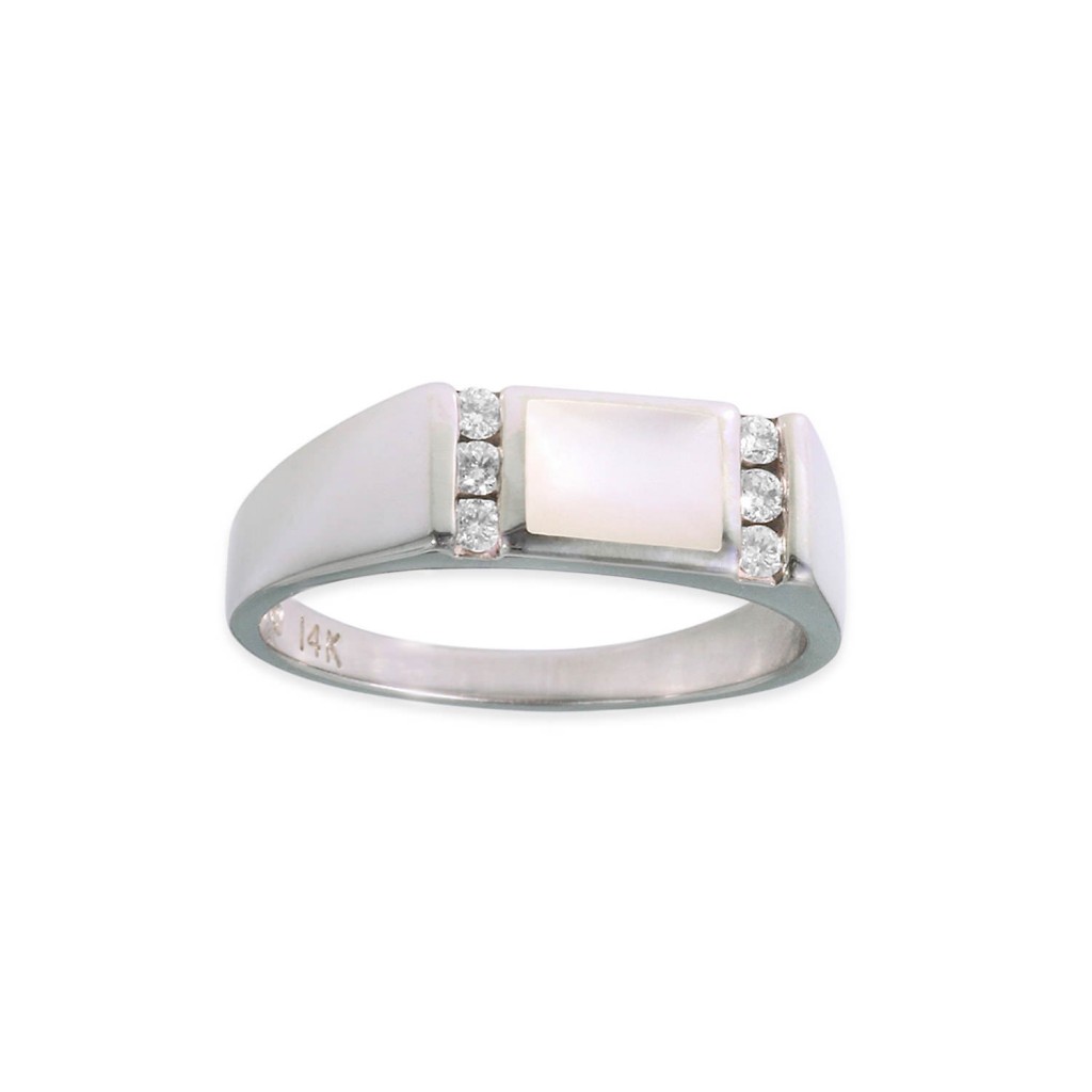 14 KT white gold Ring with inlay  and diamonds 2