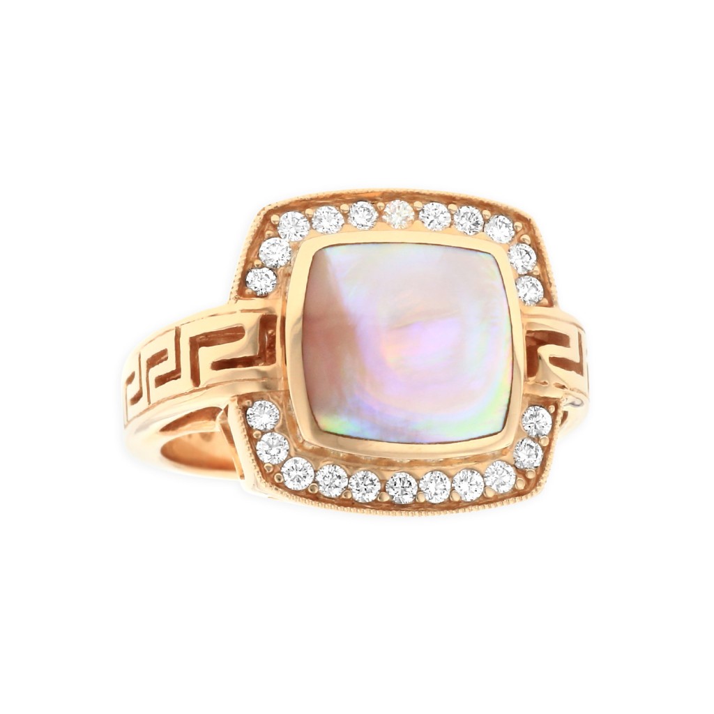 14 KT rose gold Ring with inlay  and diamonds 1