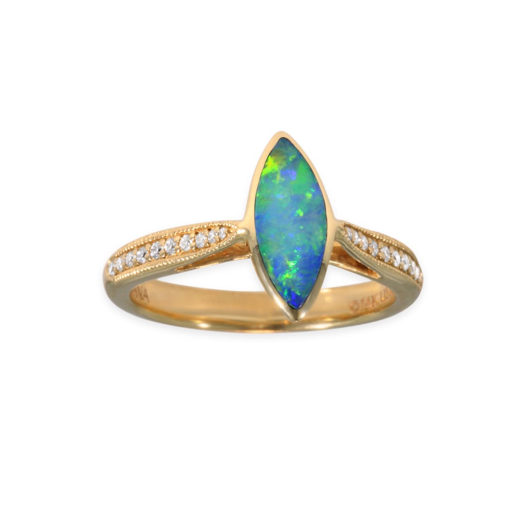 14 KT yellow gold Ring with inlay  and diamonds 3