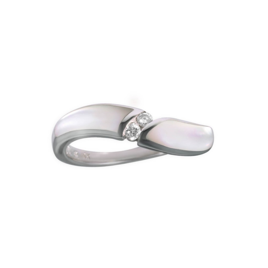 14 KT white gold Ring with inlay  and diamonds 1