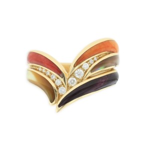 14 KT yellow gold Ring with inlay  and diamonds