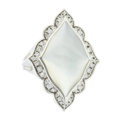 14 KT white gold Ring with inlay  and diamonds