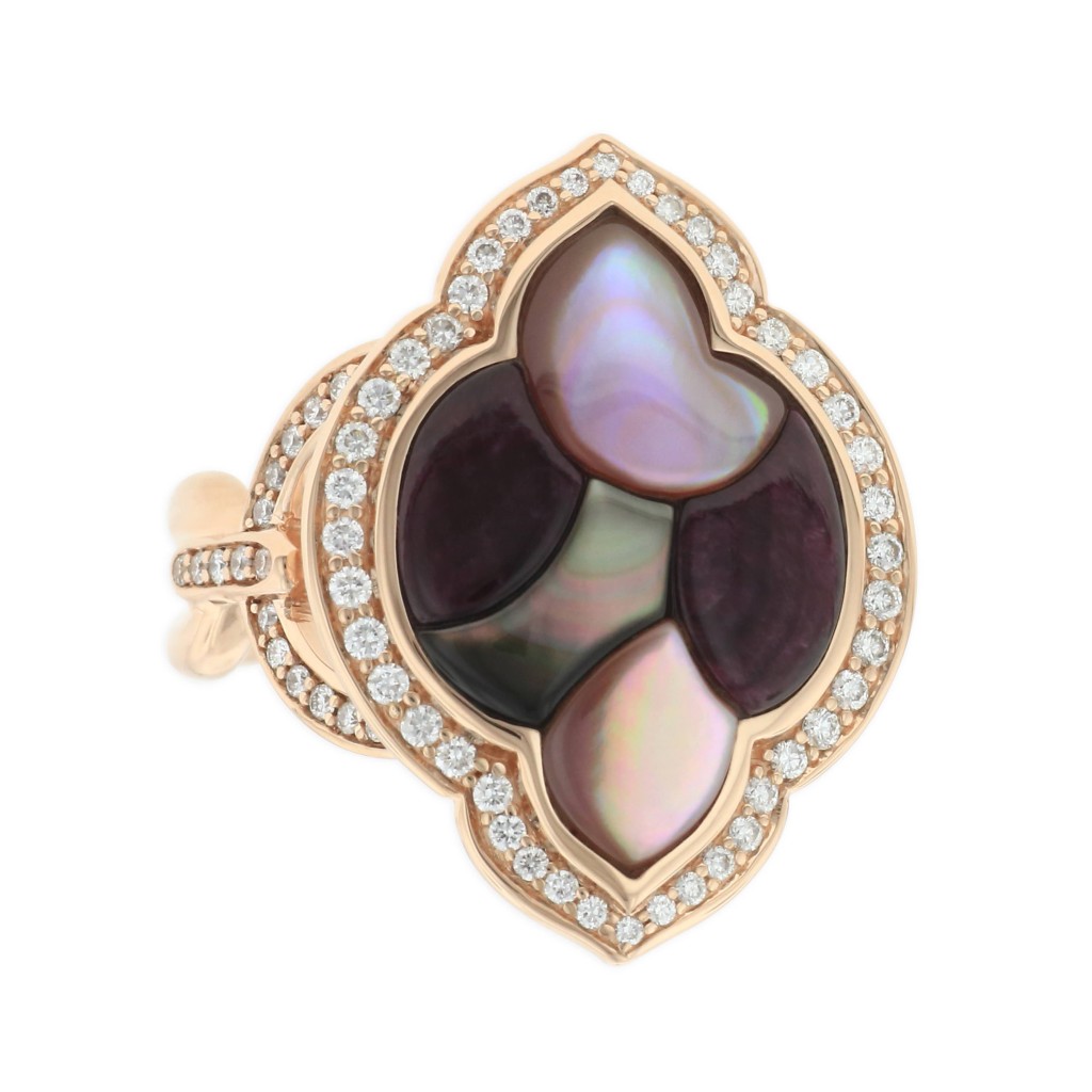 14 KT rose gold Ring with inlay  and diamonds 1