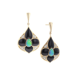 14 KT yellow gold Earring with inlay  and diamonds