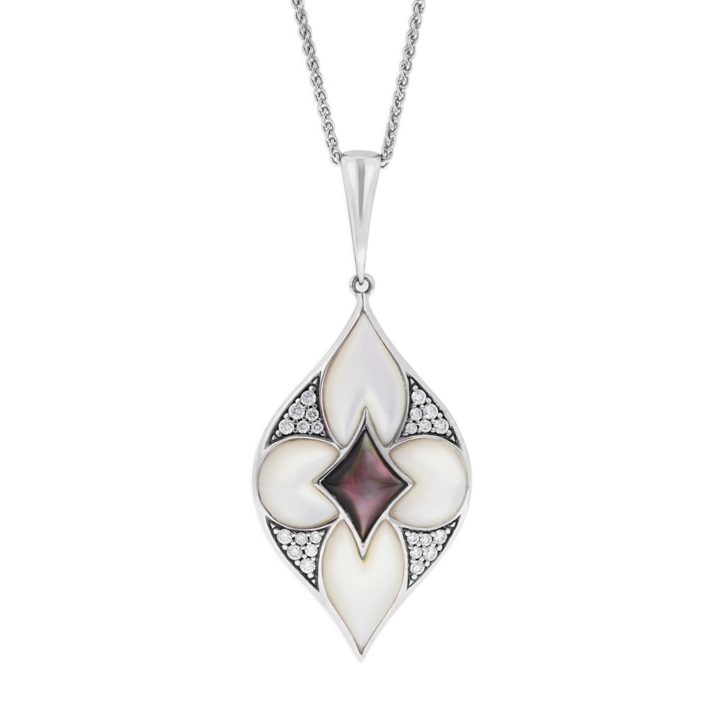 14 KT white gold Pendant with inlay  and diamonds 1