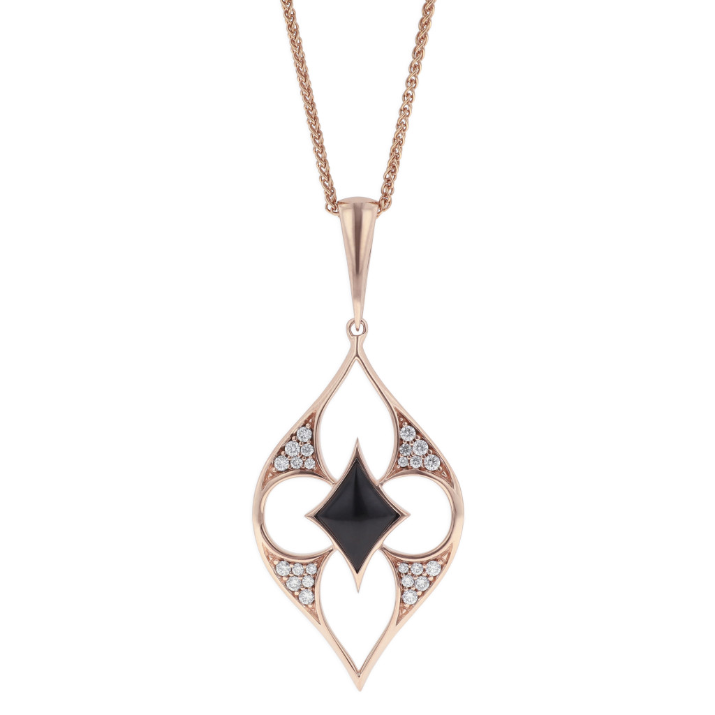 14 KT rose gold Pendant with inlay  and diamonds 1