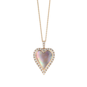 14kt rose gold heart pendant with pink mother of pearl inlay